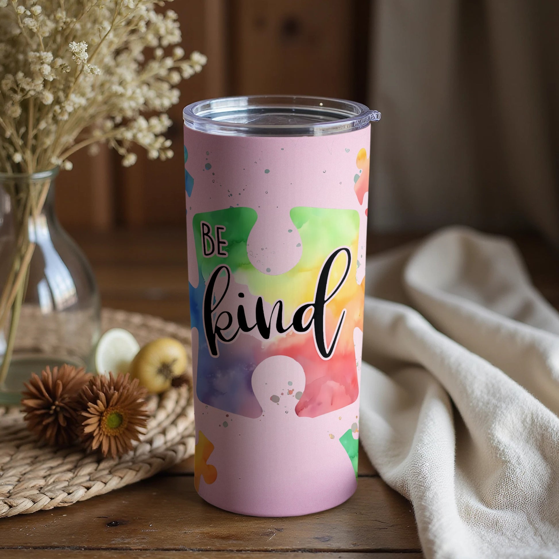 Be Kind Colorful Puzzle Piece Tumbler