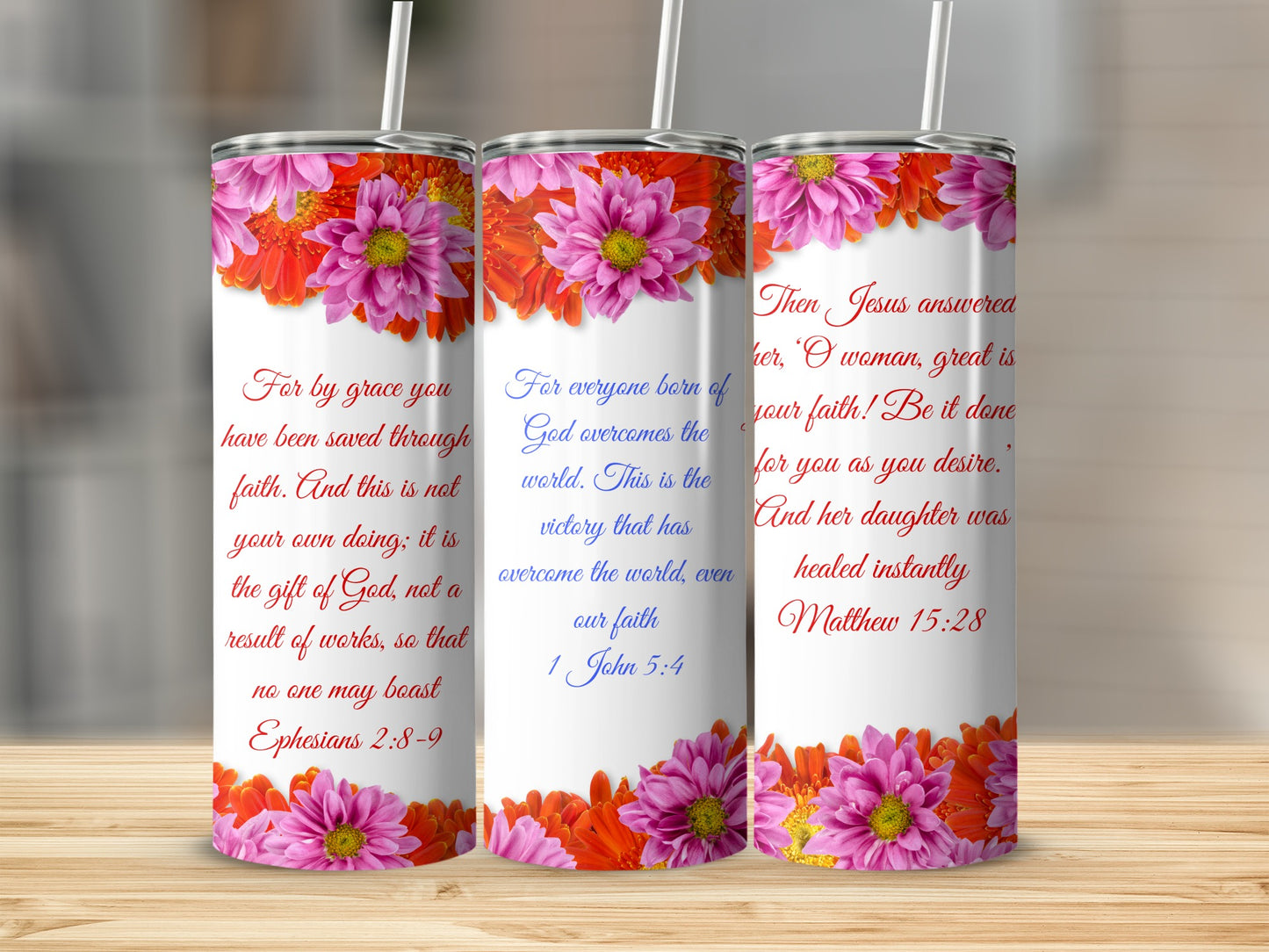 Inspirational Bible Verse Flower Design Tumbler