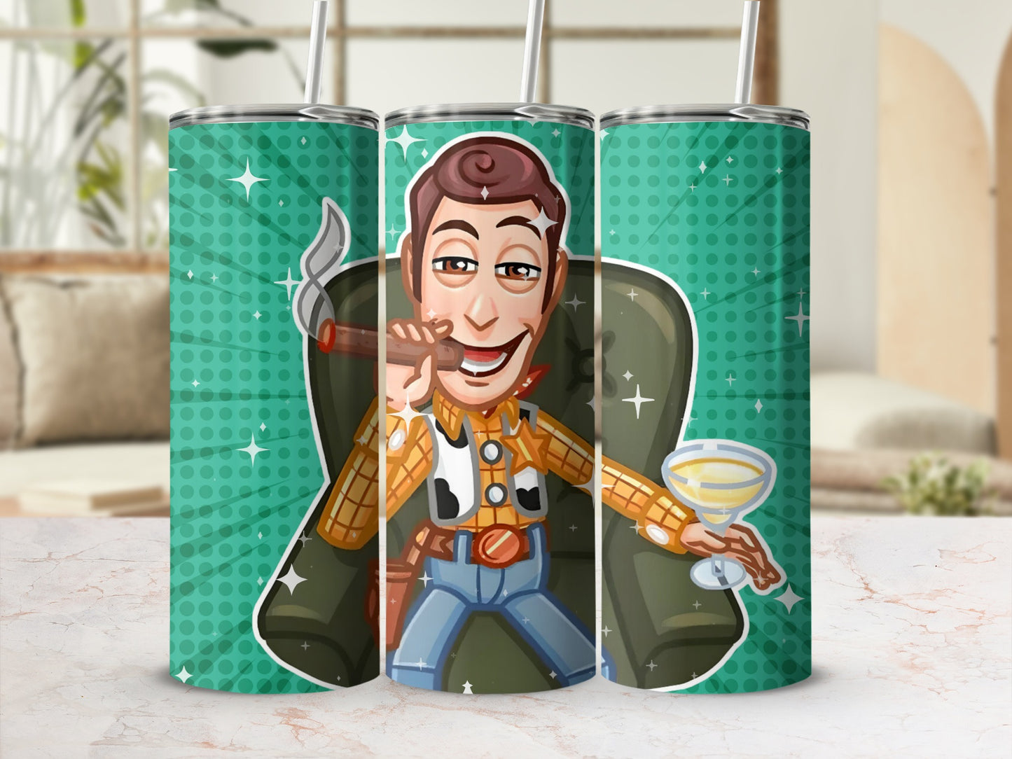 Cartoon Character Drinking from Martini Glass Tumbler