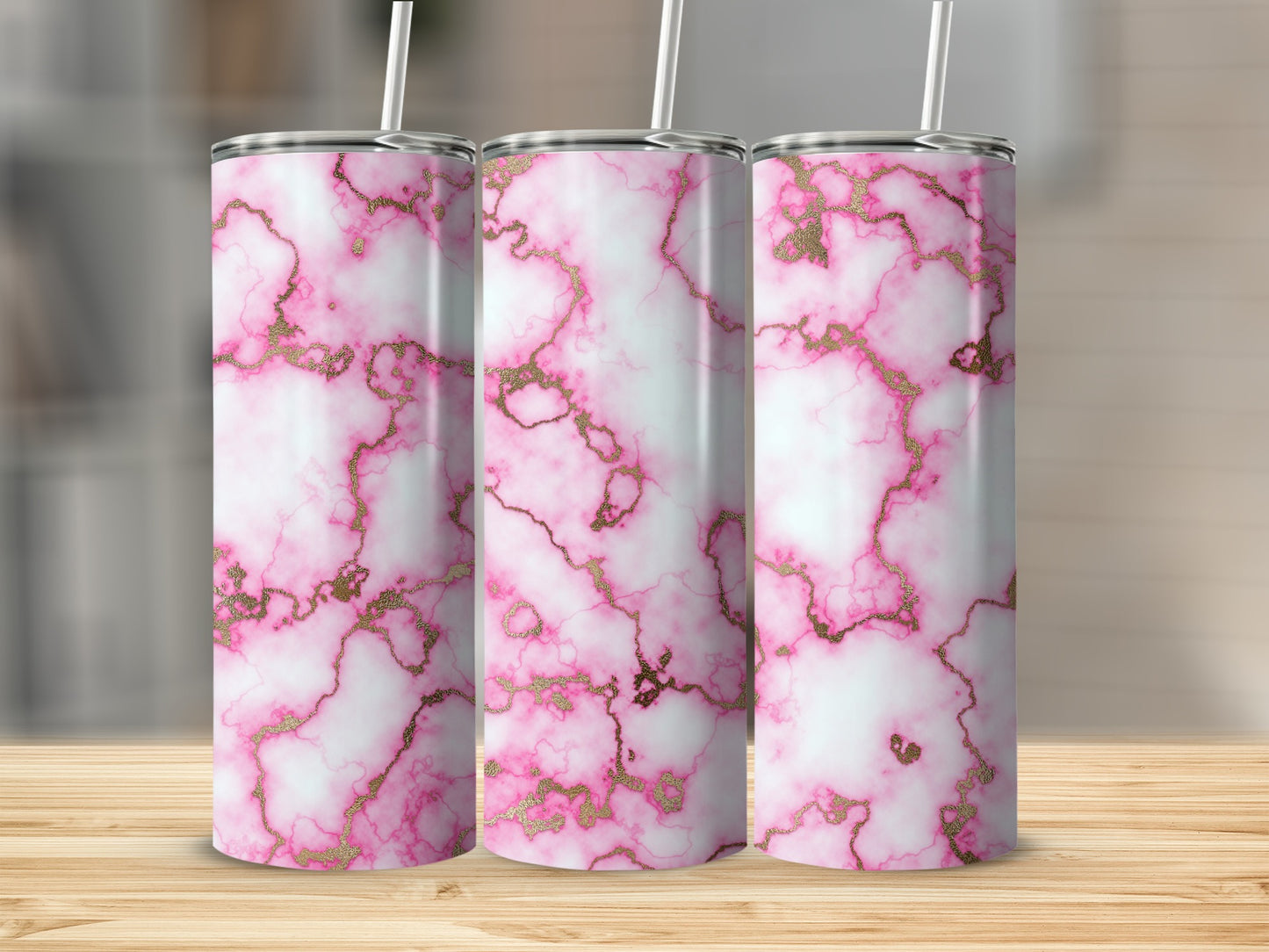 Pink Marble Design With Gold Veins Stylish Tumblers