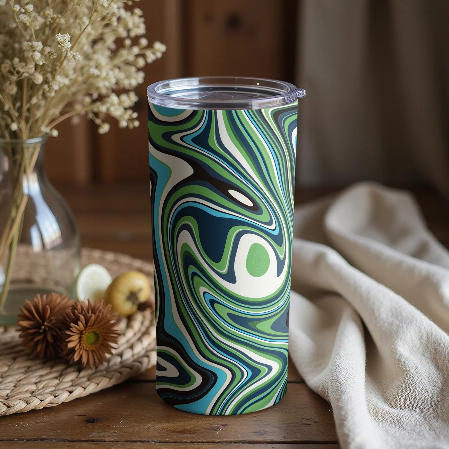 Green and Blue Swirl Pattern Insulated Tumbler