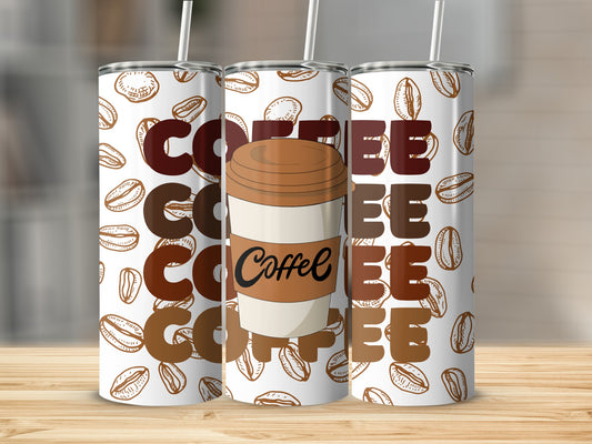 Coffee Themed Tumbler with Coffee Beans and Cup Design