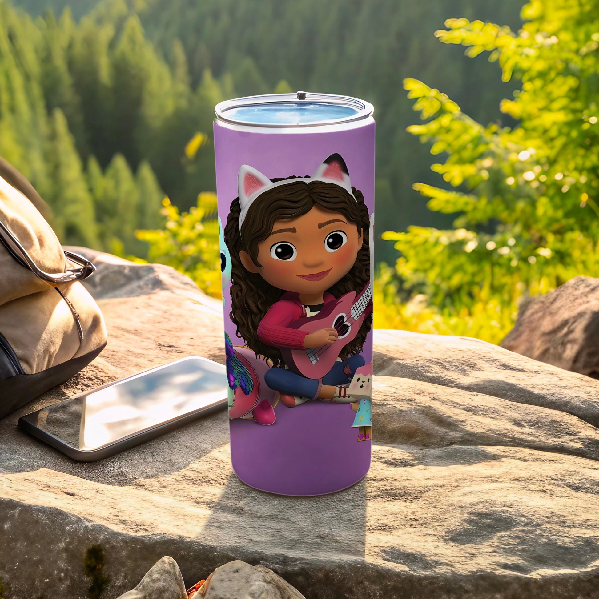 Adorable Long-Haired Girl Playing Guitar Design Tumbler