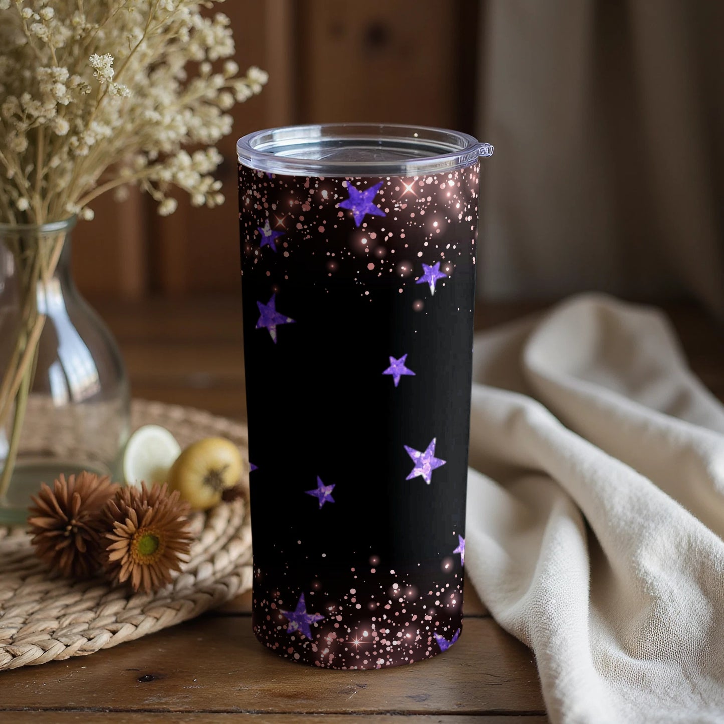 Purple Starry Night Tumbler with Lid
