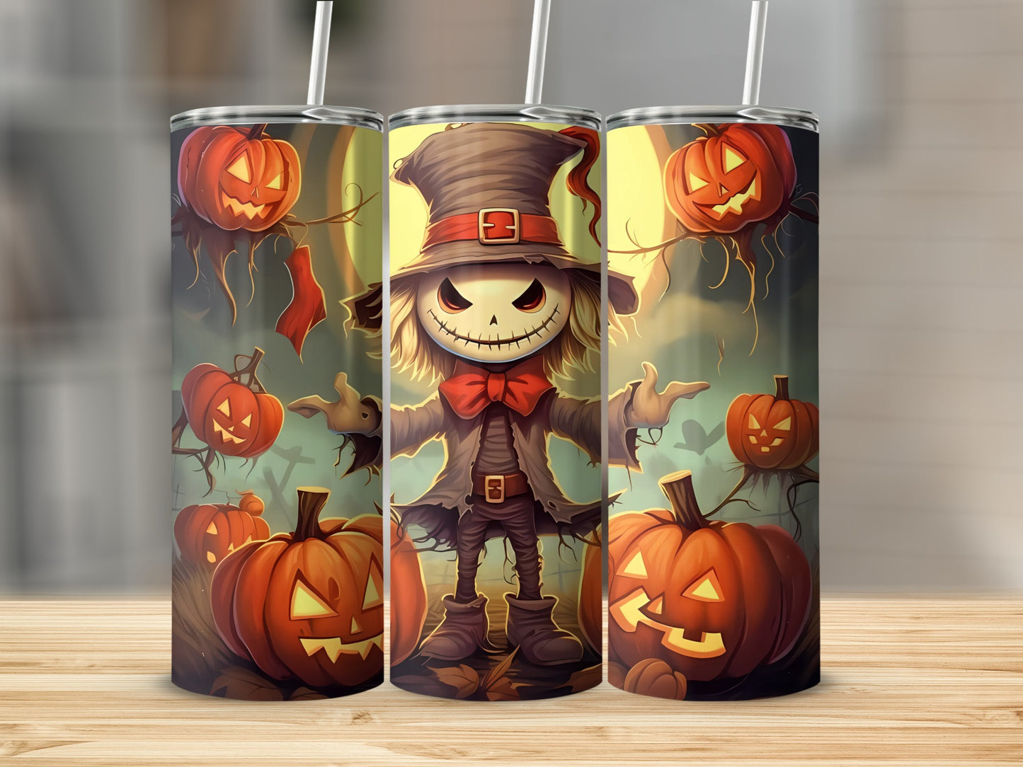 Spooky Scarecrow and Pumpkins Halloween Tumbler