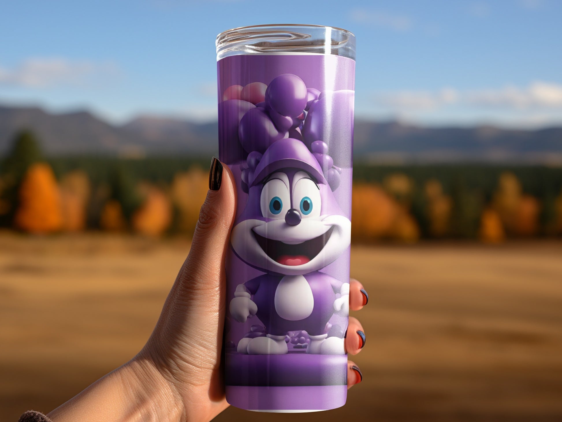 Adorable Cartoon Character Purple Themed Tumbler