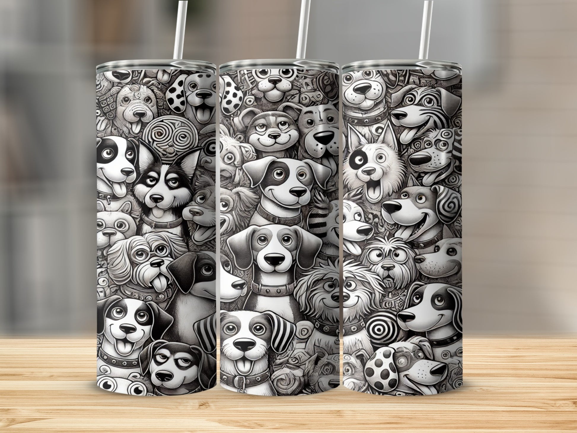 Adorable Dog Doodle Art Design on Tall Tumbler Cup Product
