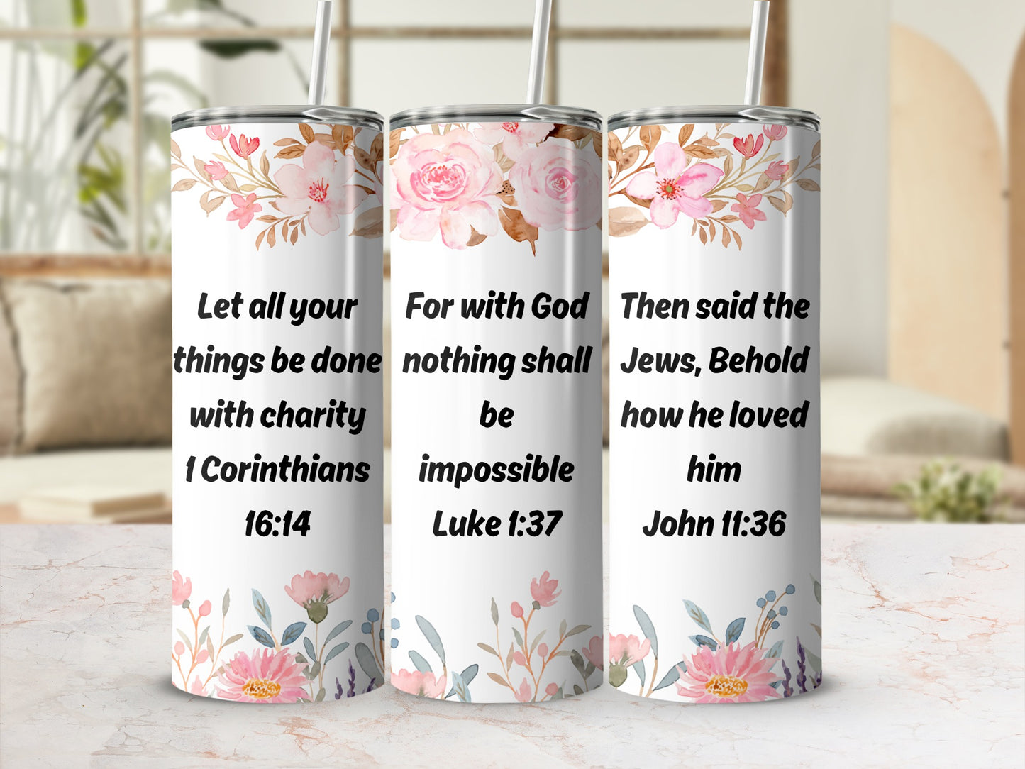 Inspirational Quotes Floral Tumbler Collection
