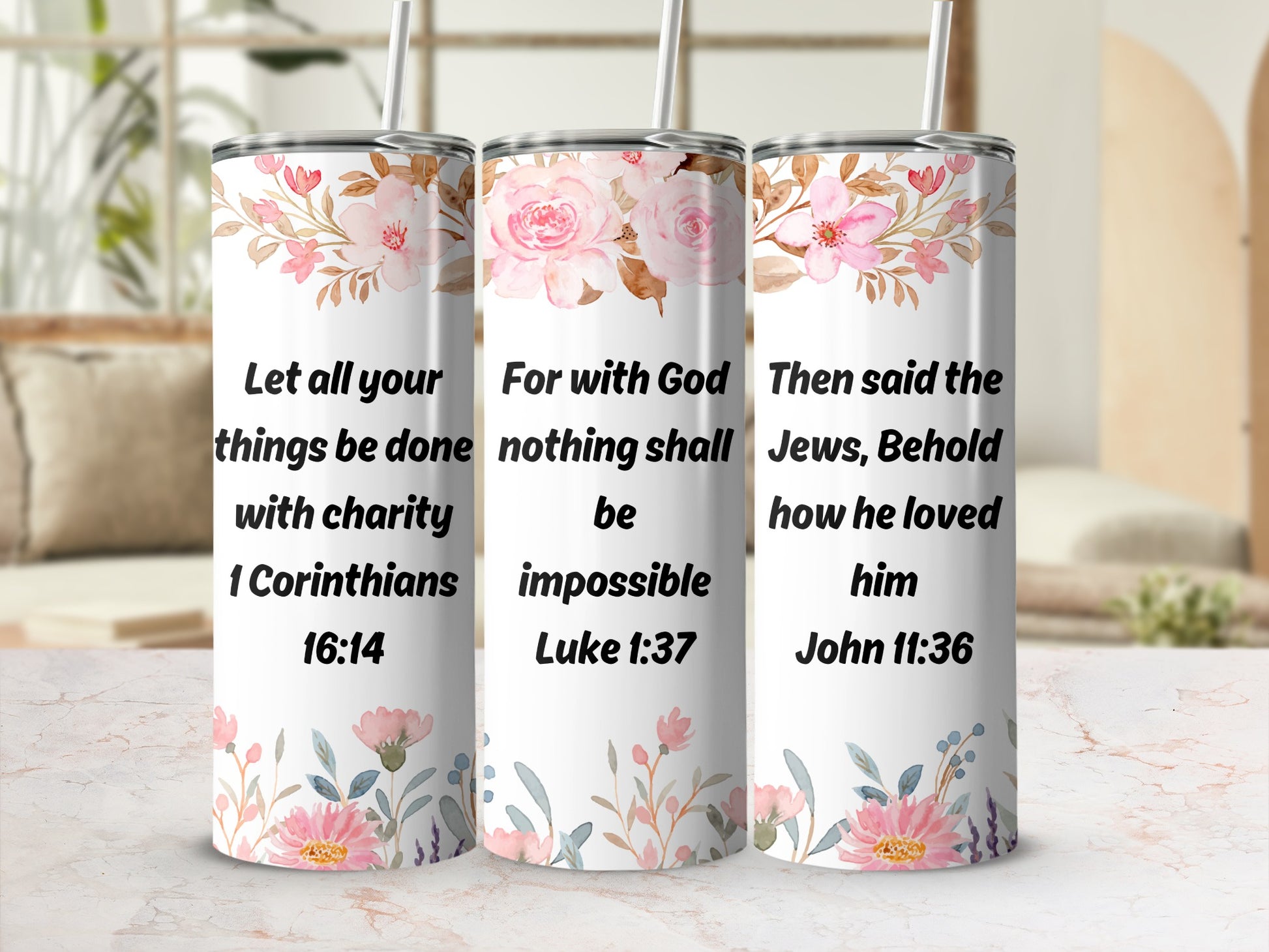 Inspirational Quotes Floral Tumbler Collection