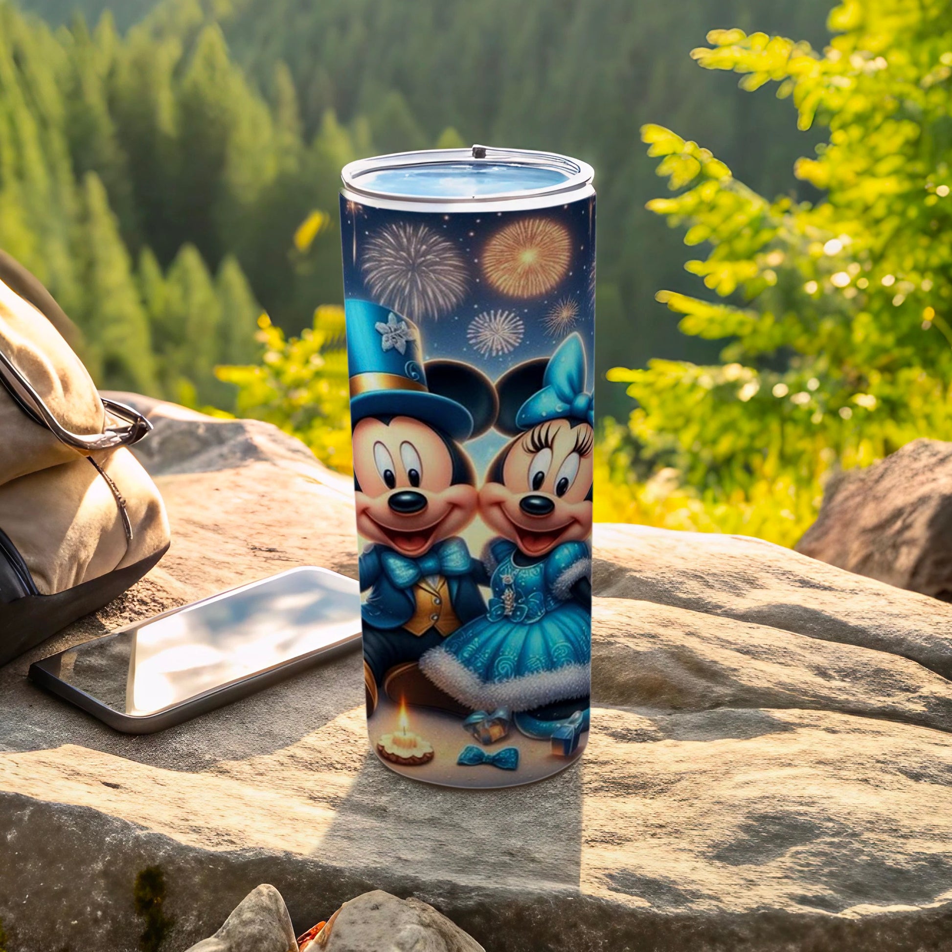 Colorful Mickey and Minnie with Fireworks Tumbler