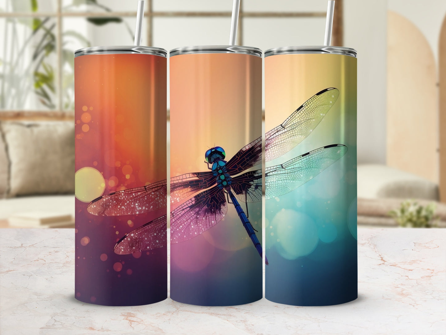 Dragonfly Illustration Gradient Tumbler Drinkware