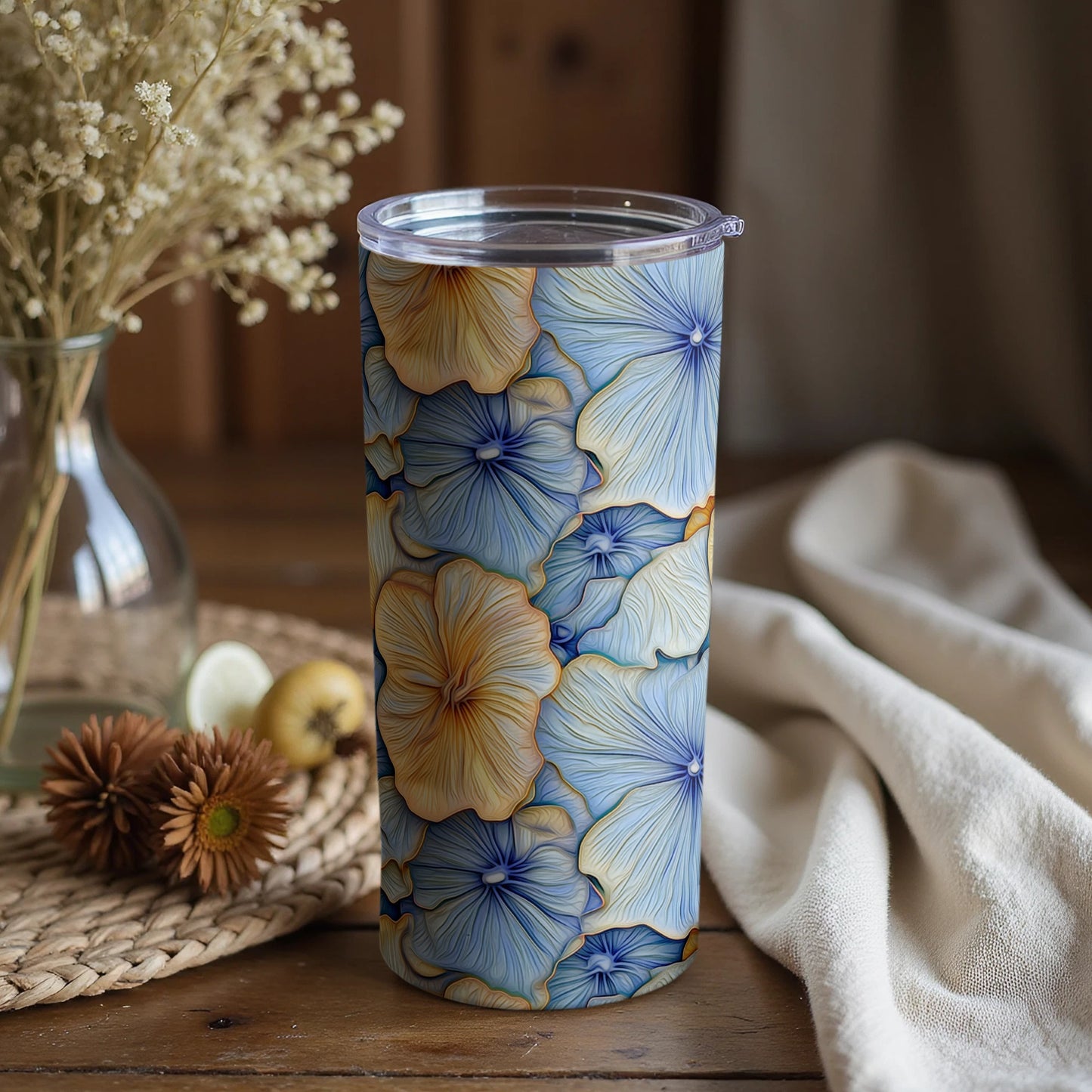 Beautiful Floral Blue and Yellow Tumbler Cup Design