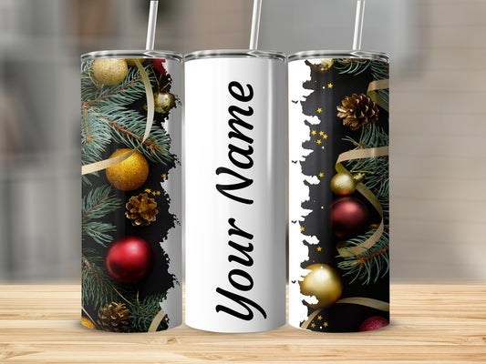 Personalized Christmas Themed Tumbler with Custom Name