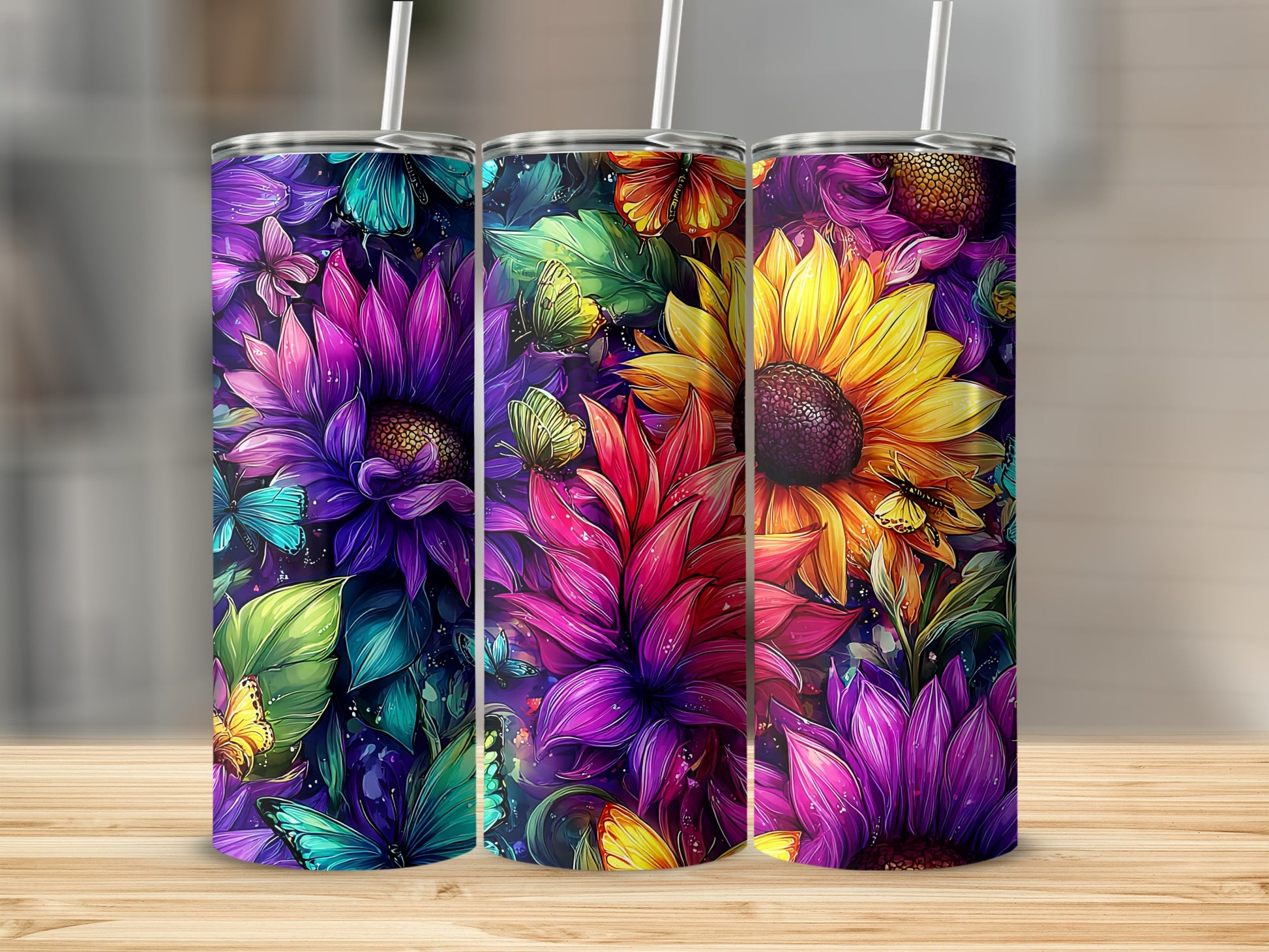 Vibrant Floral and Butterfly Insulated Tumbler