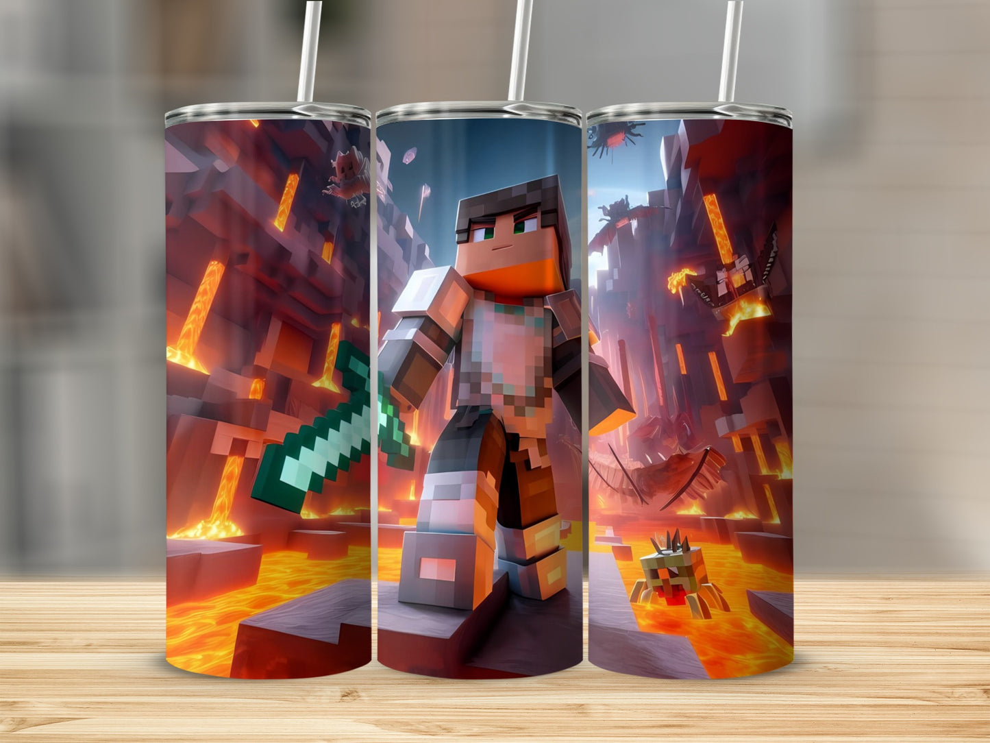 Pixelated Fantasy Warrior and Dragon Adventure Tumbler