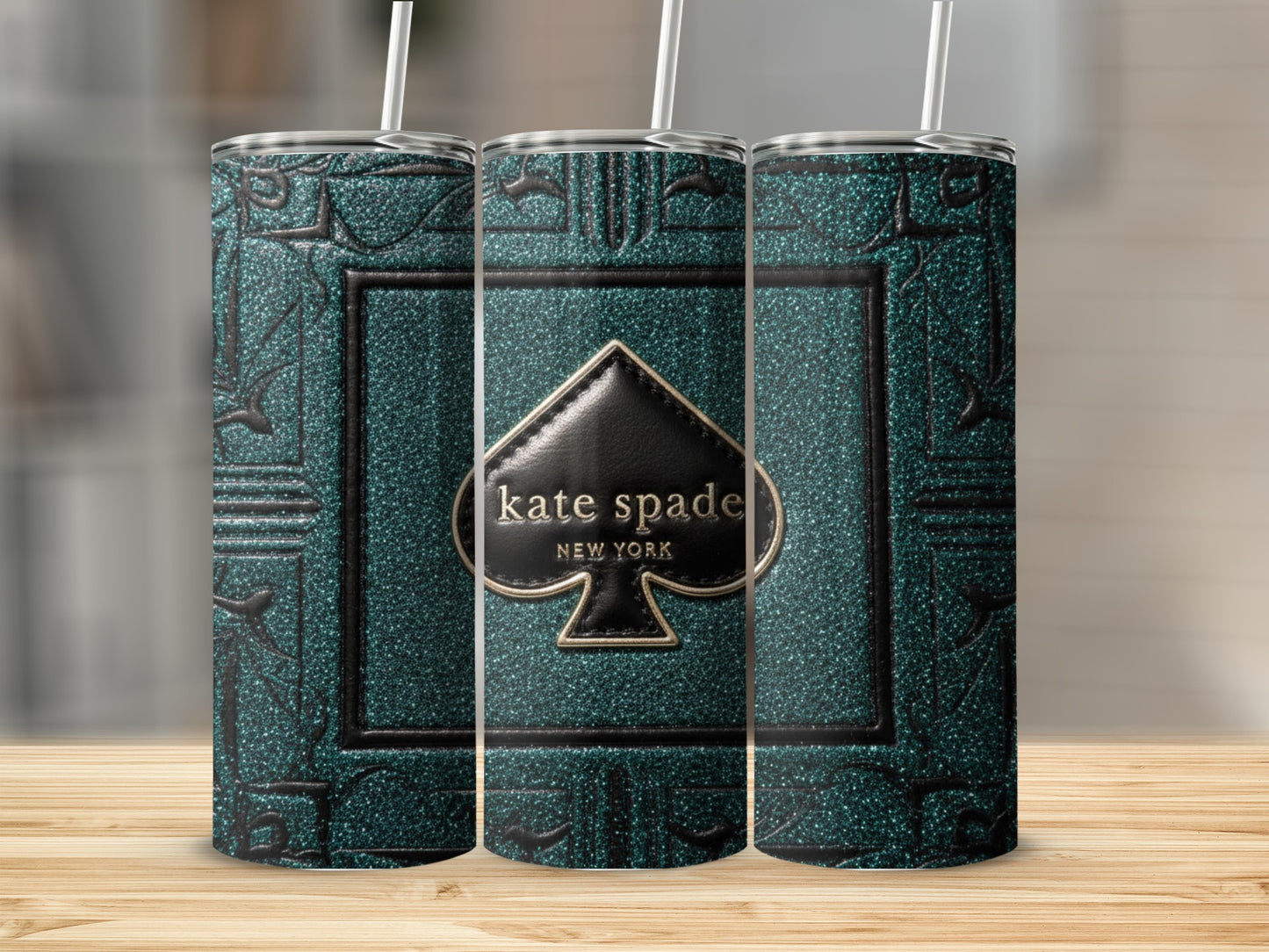 Inspired By Fabulous Kate Spade New York Spade Logo On Teal Shimmer Tumblers