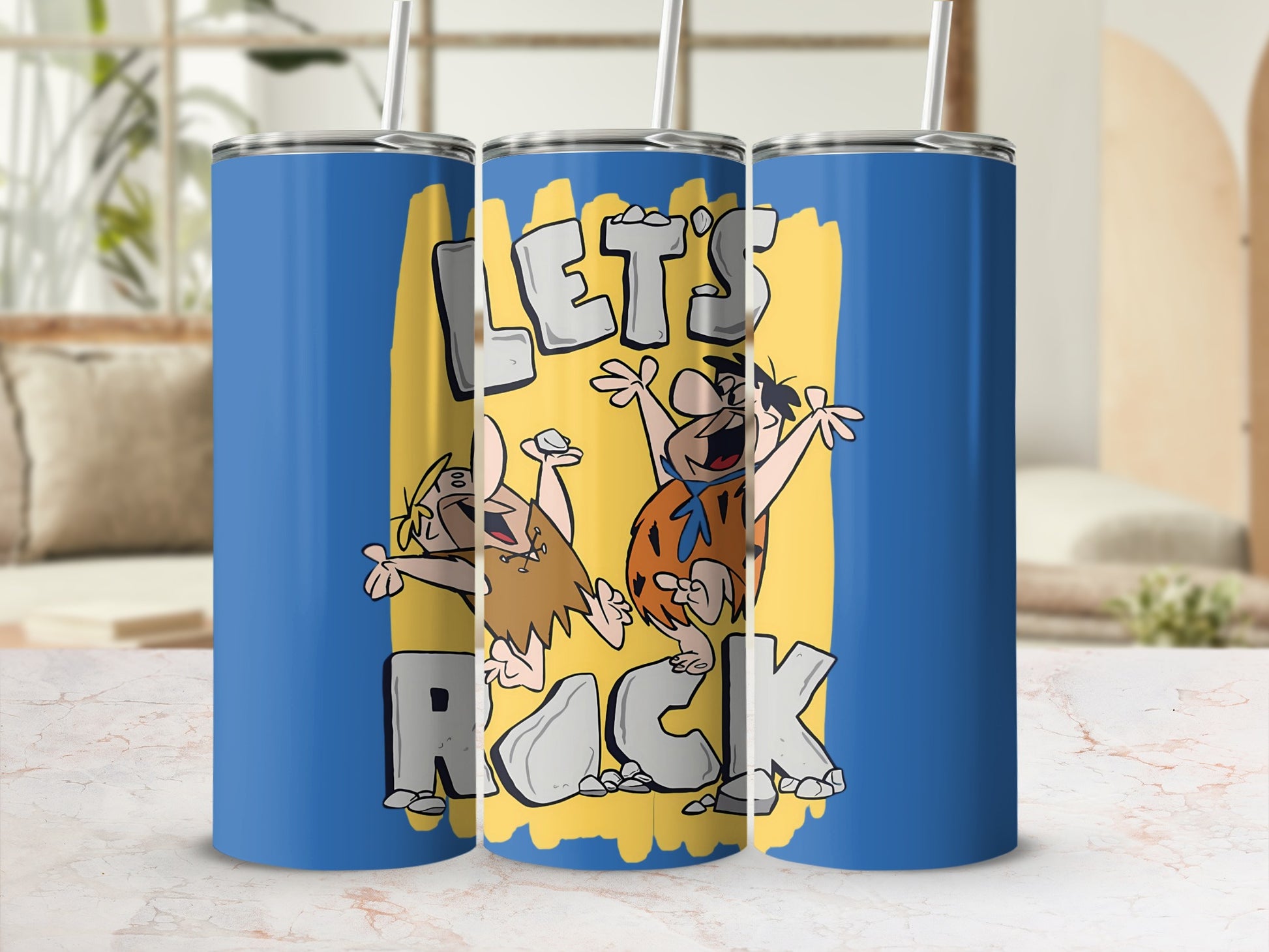 Let's Rock Cartoon Design Tumbler with Straw