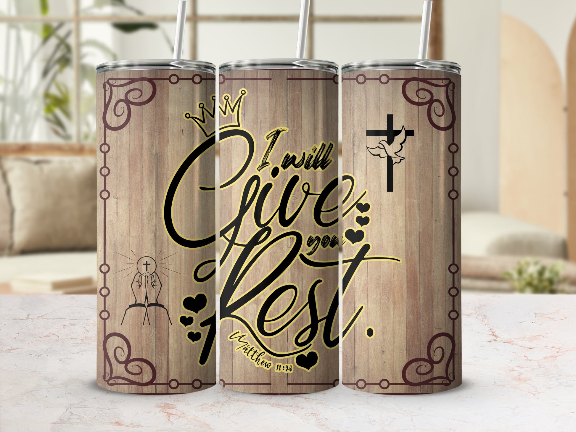 Inspirational Bible Quote Tumbler with Cross Design