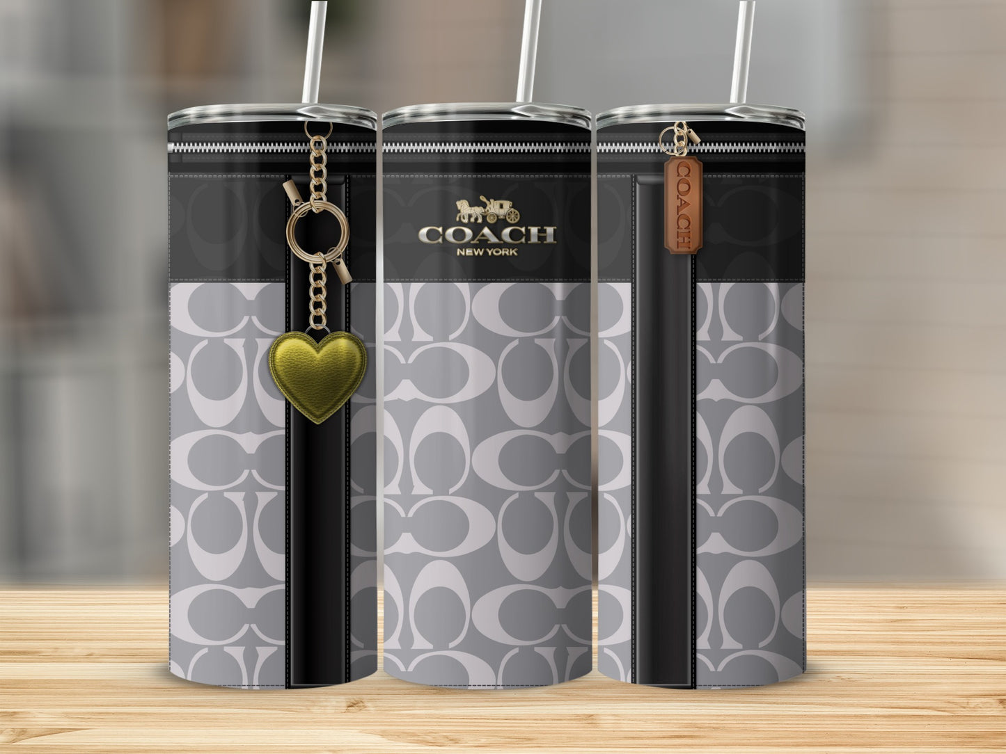 Stylish Coach Branded Tumblers with Heart and Tag Designs