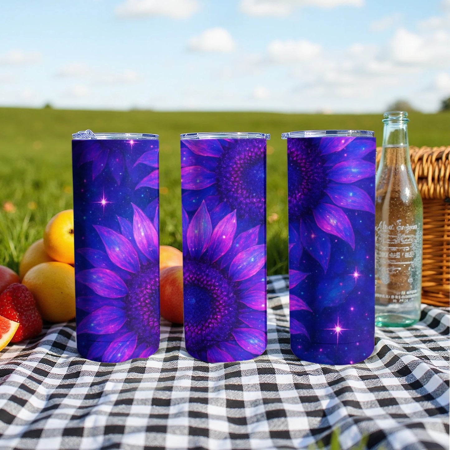 Vibrant Purple Flower Pattern Travel Tumbler Product