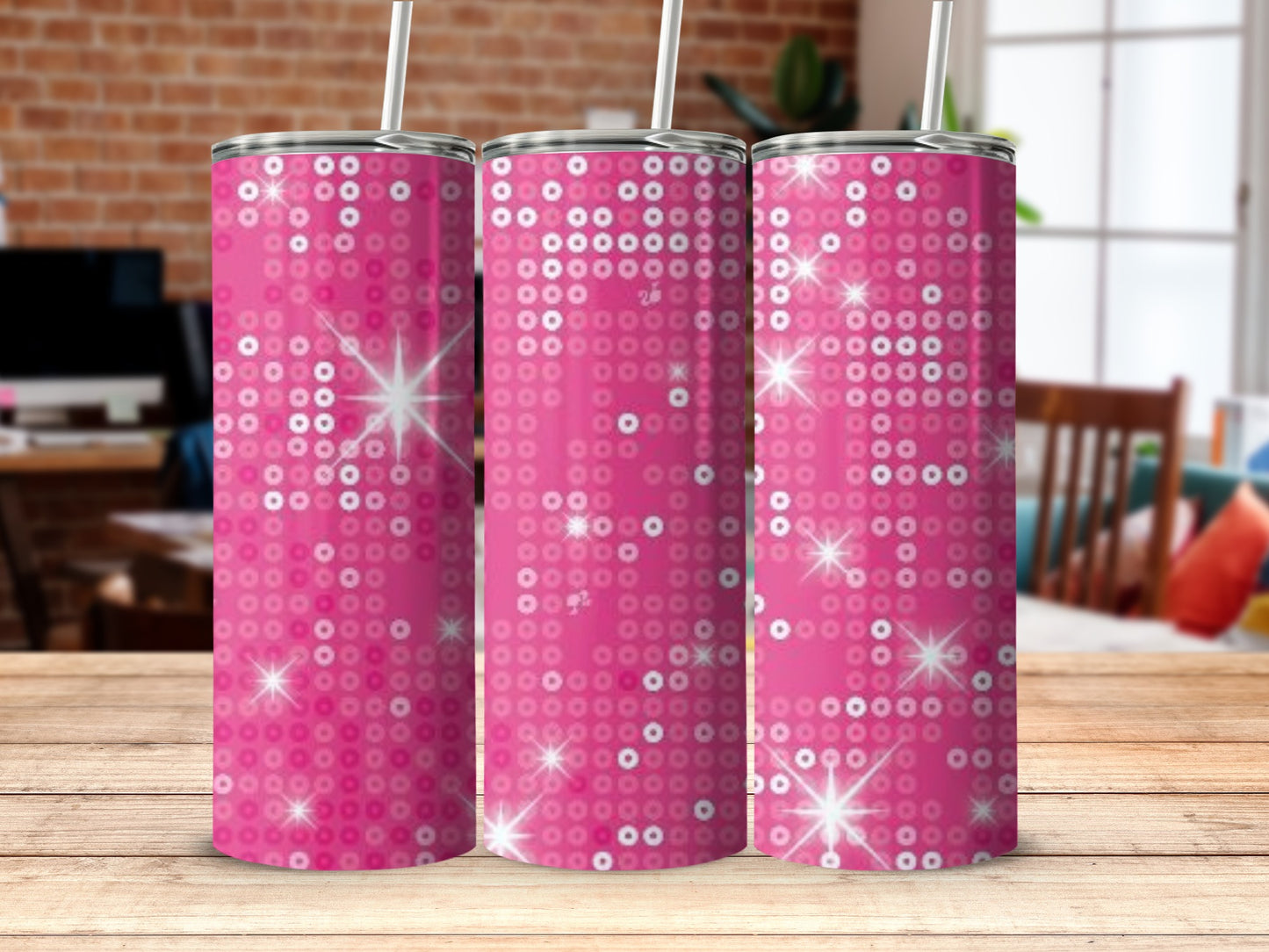 Pink Sparkling Dot Patterned Insulated Tumbler
