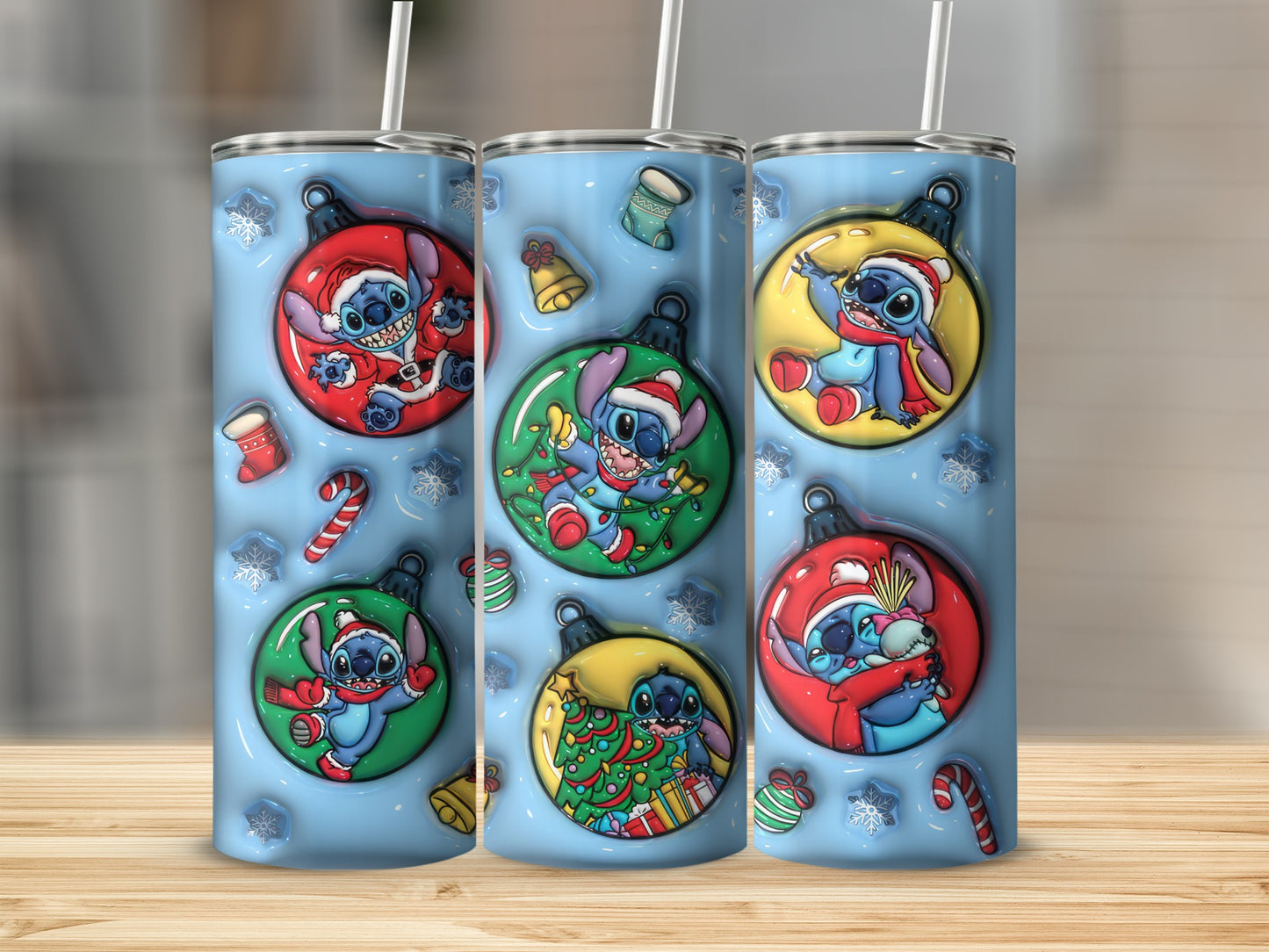 Christmas Ornament Themed Tumbler with Cute Characters