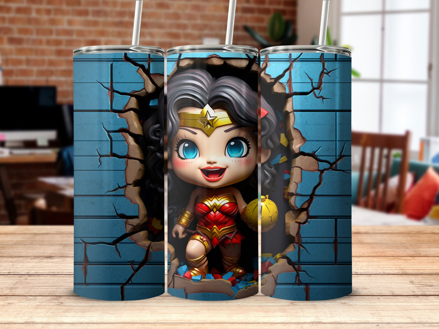 Wonder Woman Breaking Through Wall Tumbler Design