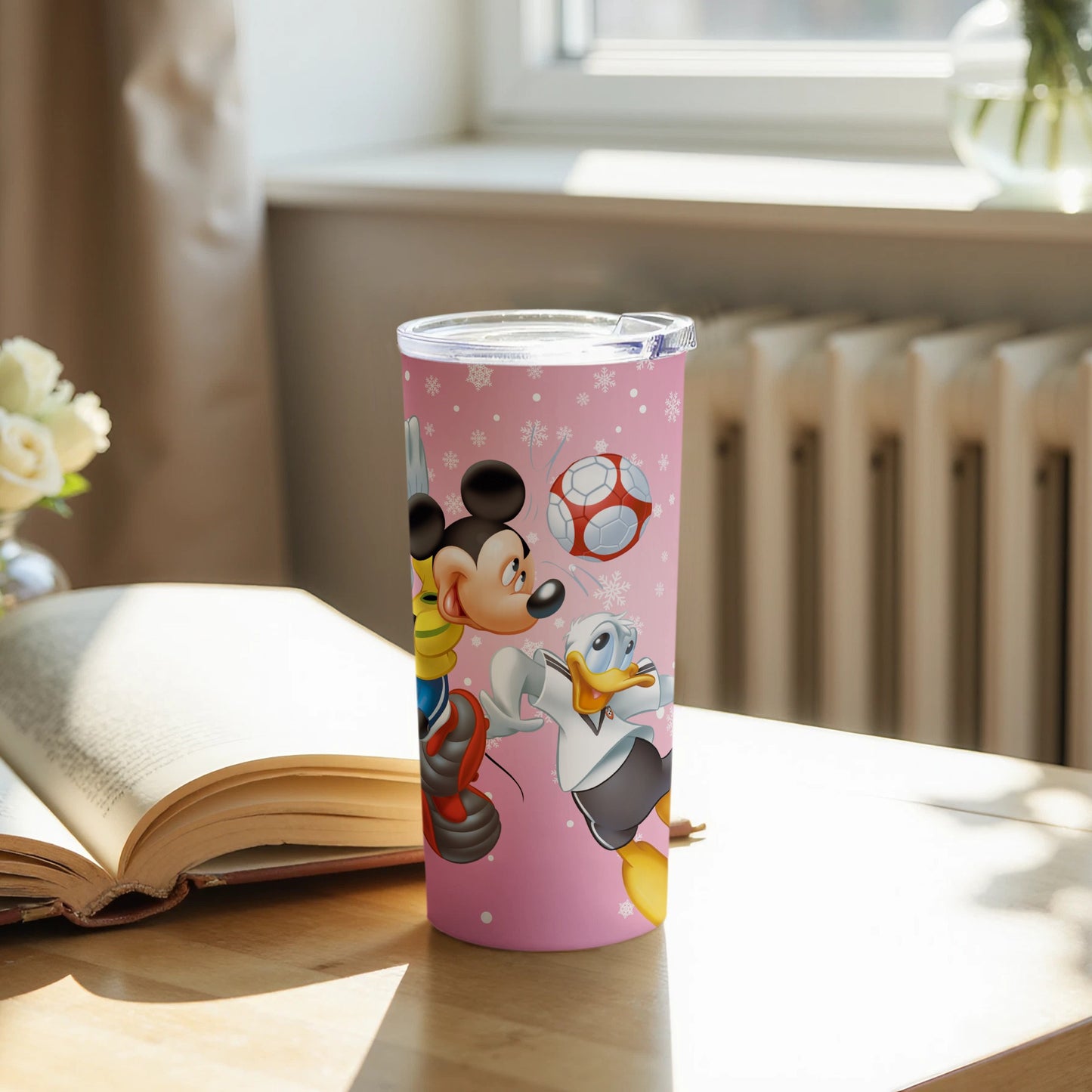Mickey Mouse and Donald Duck Soccer Scene Tumbler