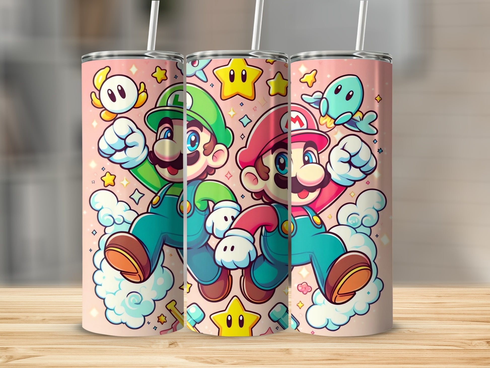 Cute Mario and Luigi Themed Tumbler with Straw Cup