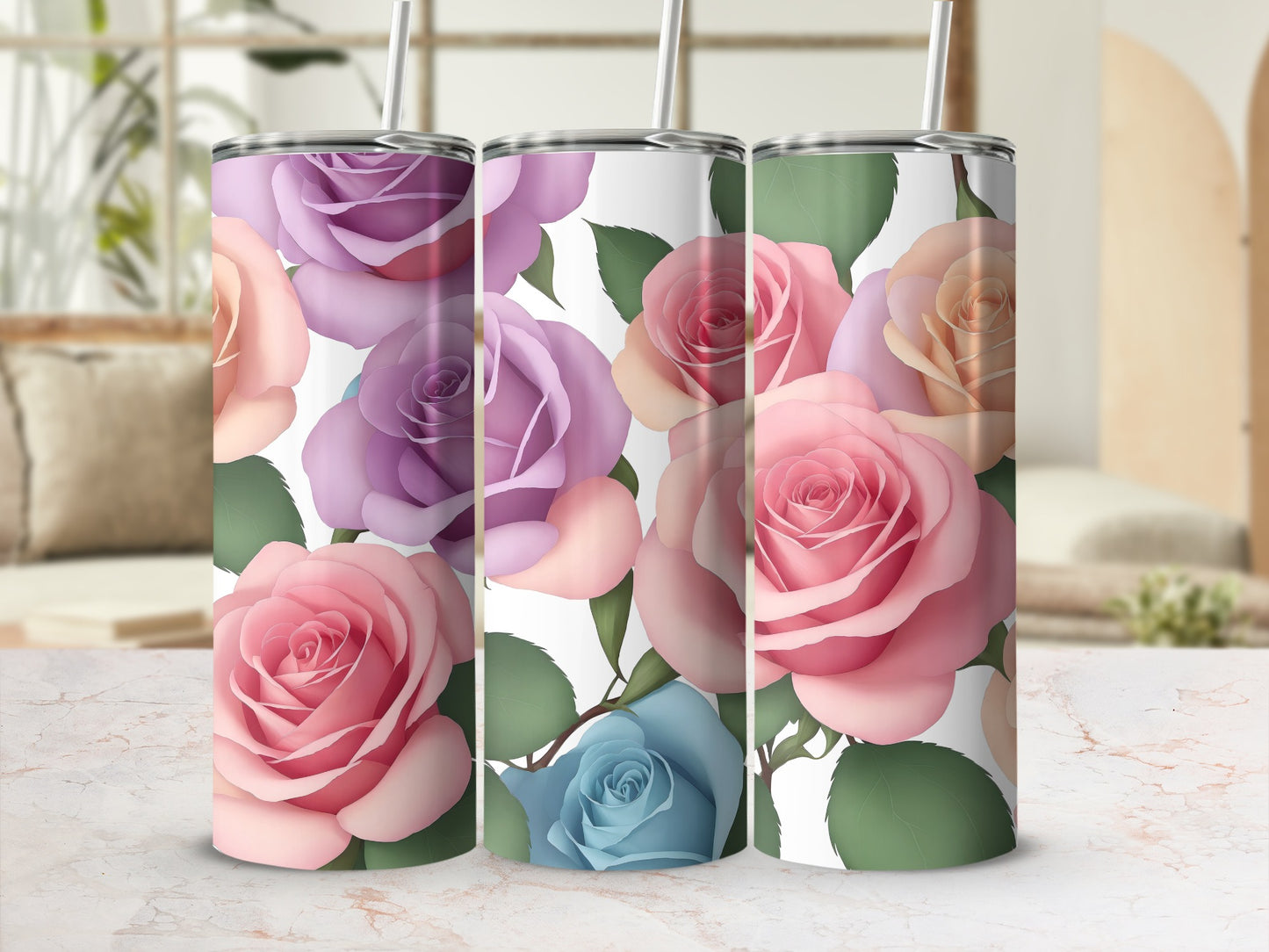 Beautiful Pink Purple Blue Roses Floral Design Tumbler product type