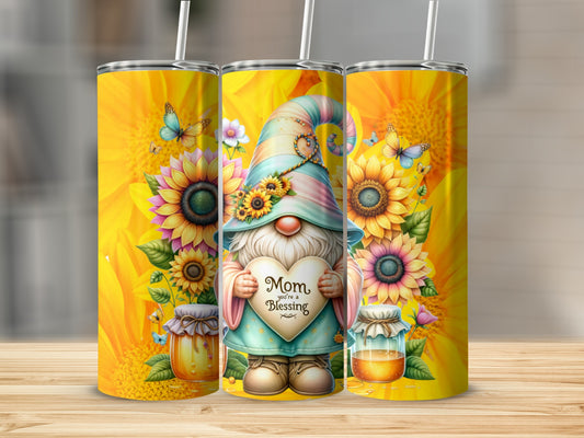 Colorful Gnome and Sunflowers Tumbler With Straw