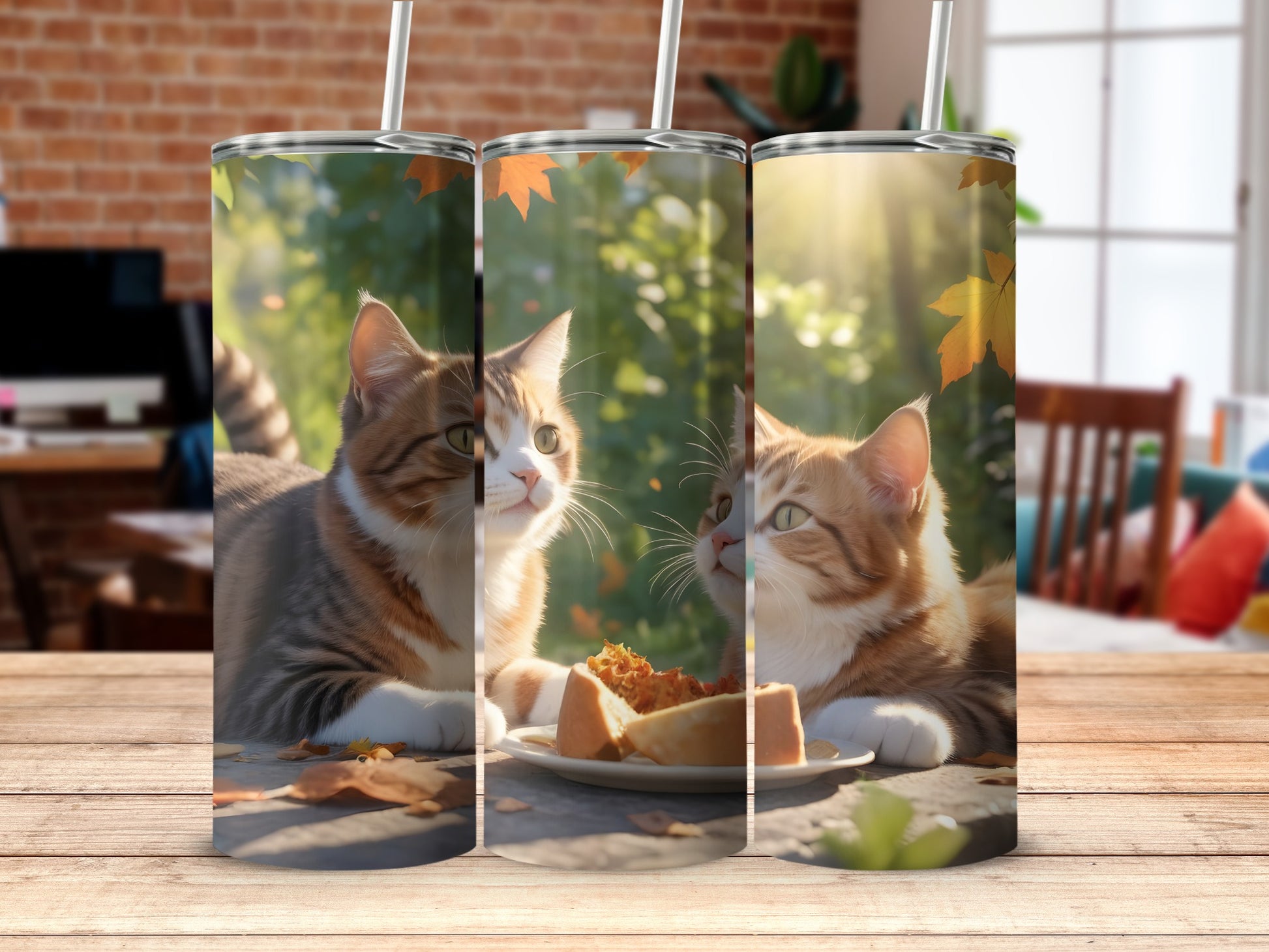 Two Cute Felines Autumn Leaves Sunlight Dessert product type