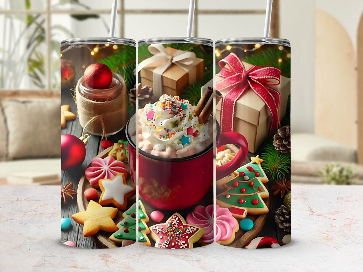 Festive Christmas Sweets and Hot Chocolate Tumbler