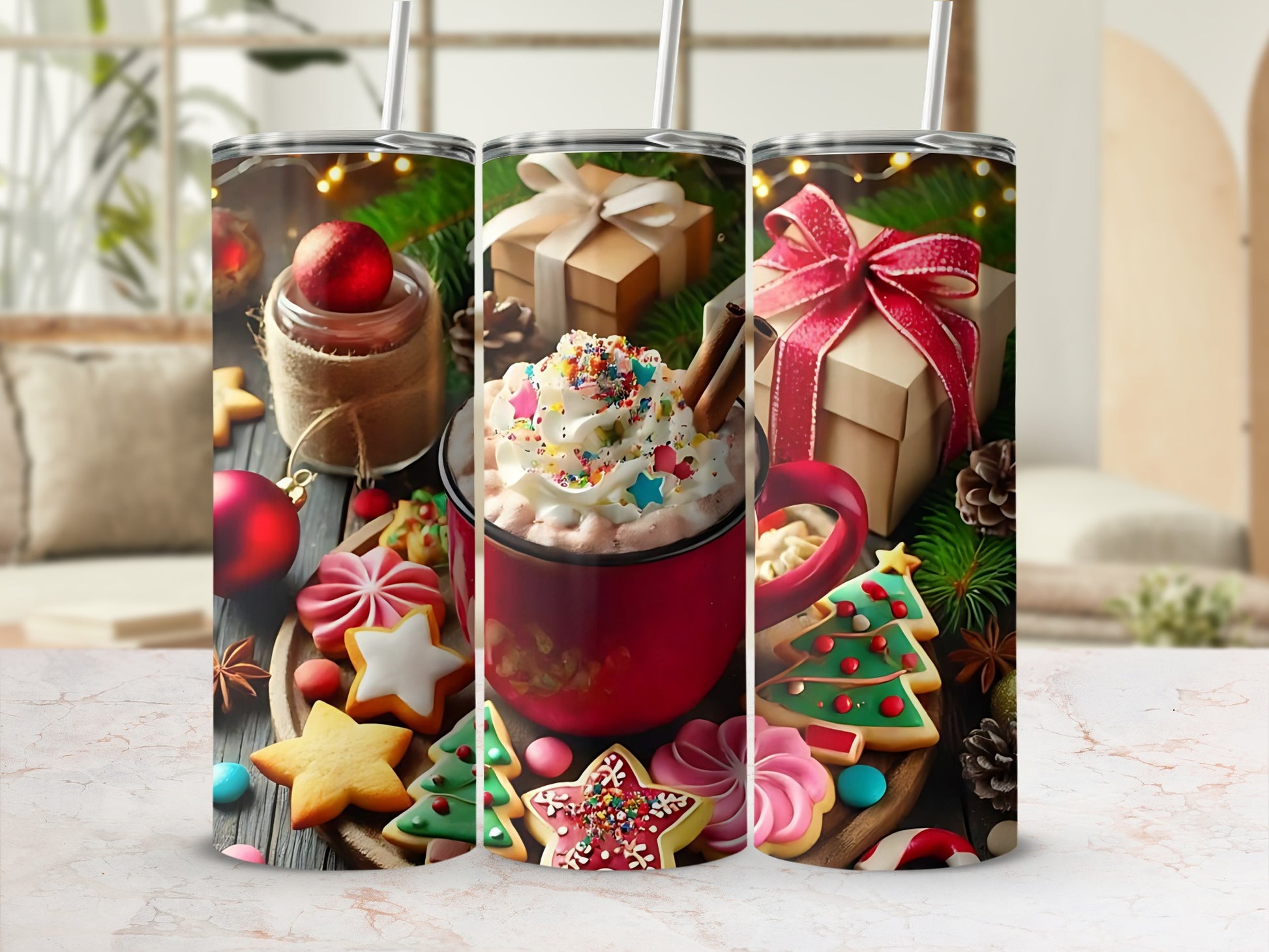 Festive Christmas Sweets and Hot Chocolate Tumbler