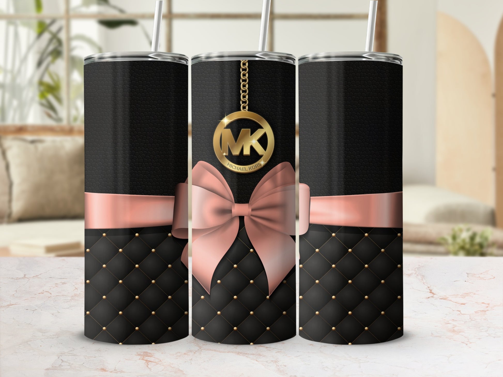 Elegant Black and Pink Bow Trinket with Gold Accents