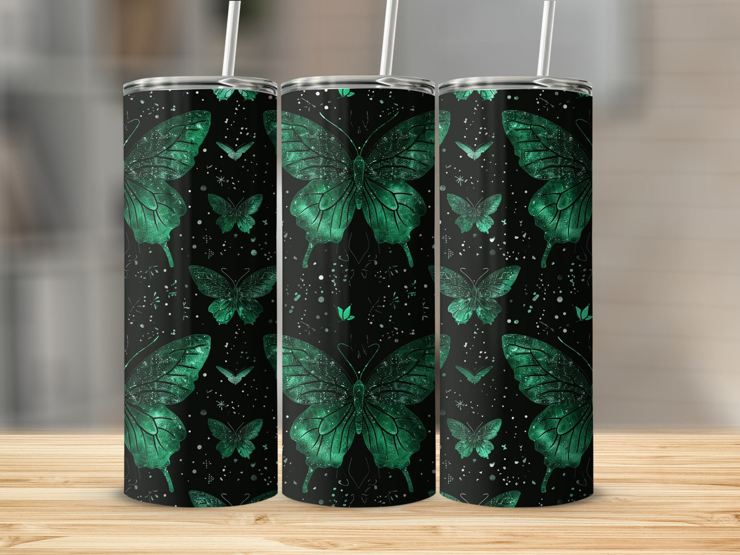 Emerald Green Butterflies Shimmering Black Design product type