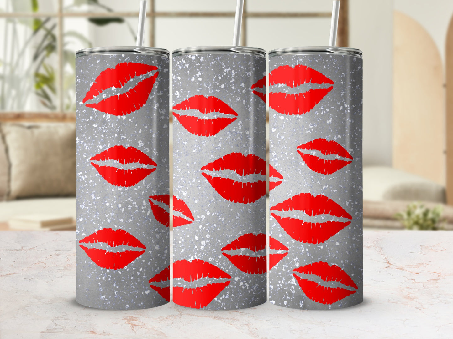 Red Lips on Sparkling Gray Background Tumbler