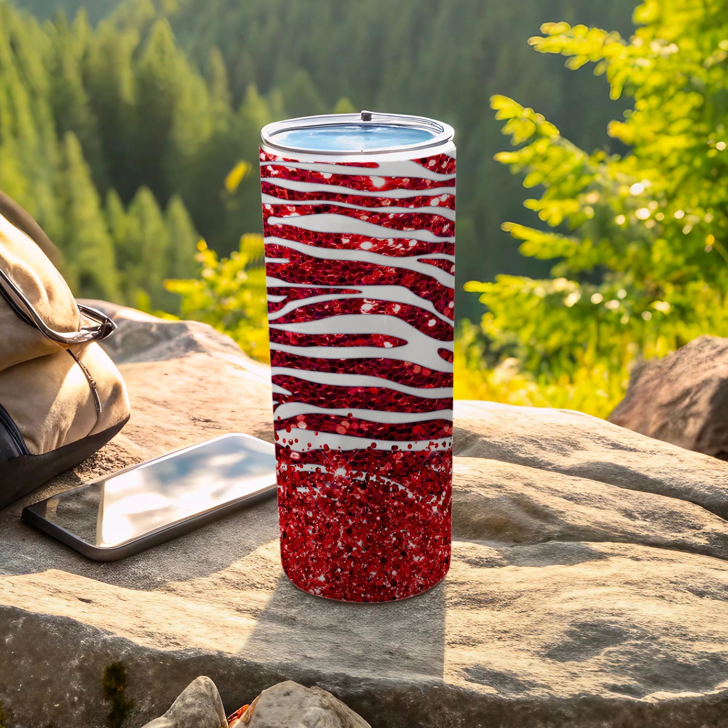 Eye-Catching Red Glitter Travel Tumbler for Adventures