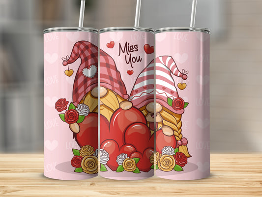 Miss You Red and White Striped Gnome Tumbler