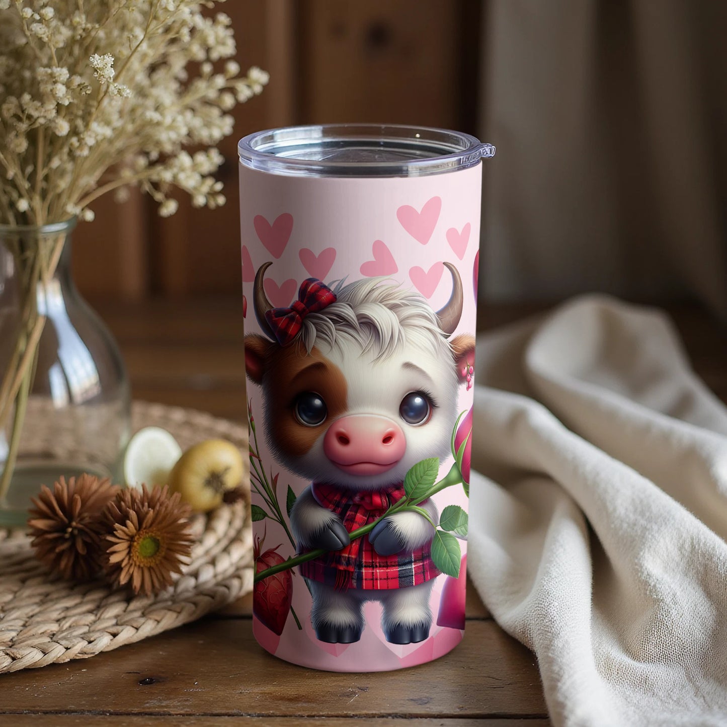 Cute Cow and Heart Design Travel Tumbler