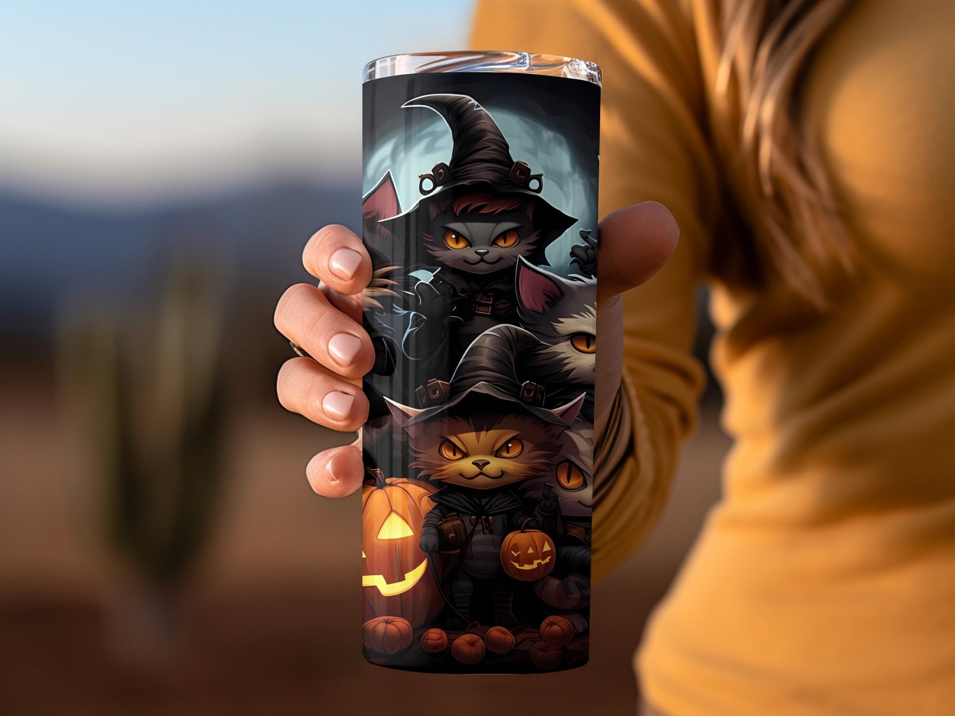 Adorable Halloween Cartoon Cats Design Tumbler