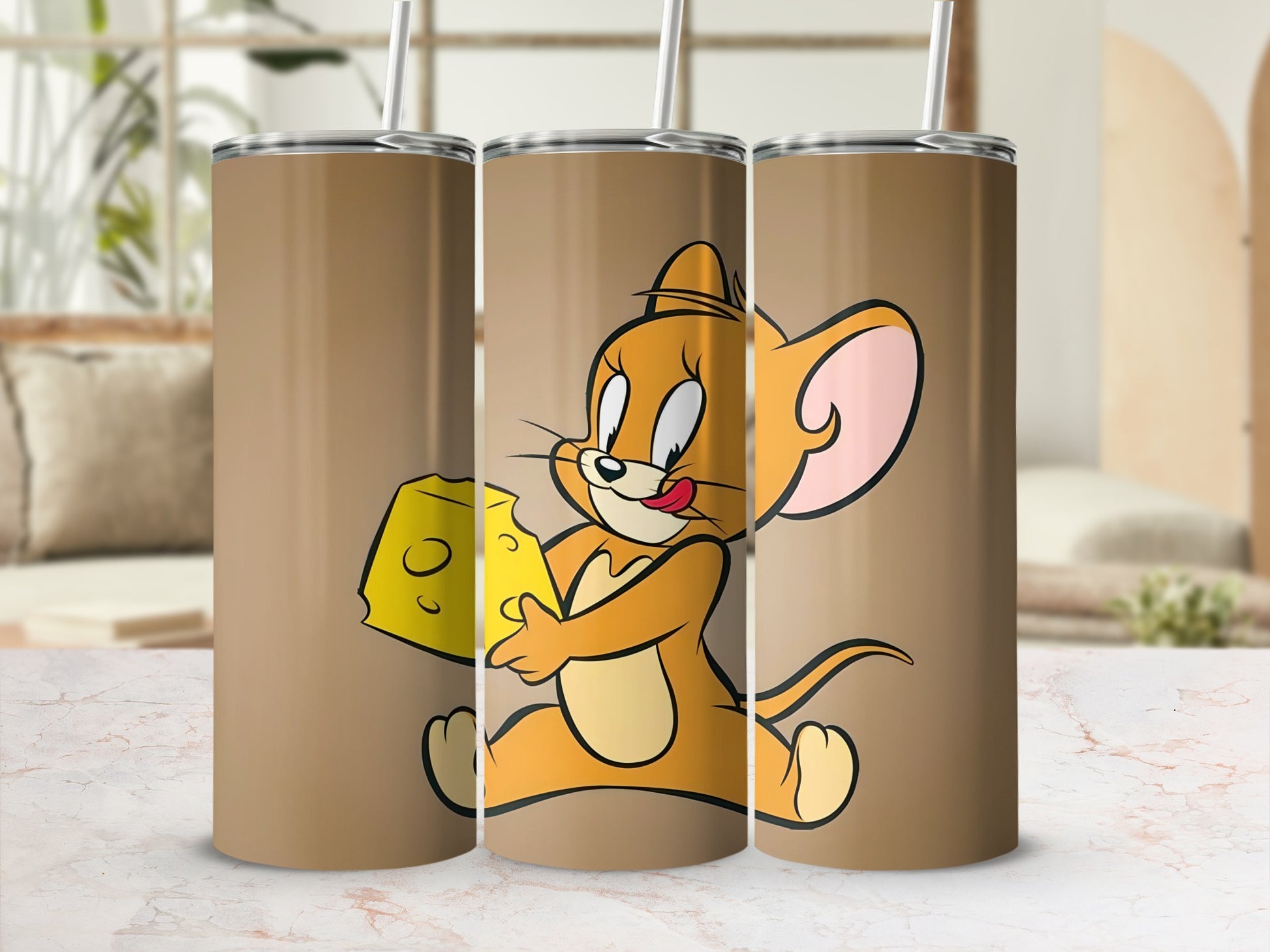 Adorable Cartoon Mouse with Cheese Tumbler