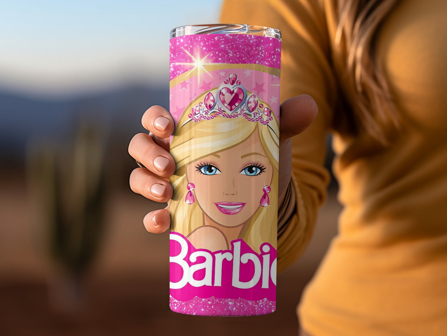 Barbie With Makeup On Pink Glitter Background Tumblers