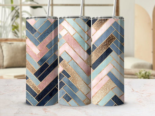 Geometric Herringbone Blue Pink Gold Tumbler Bottle product type
