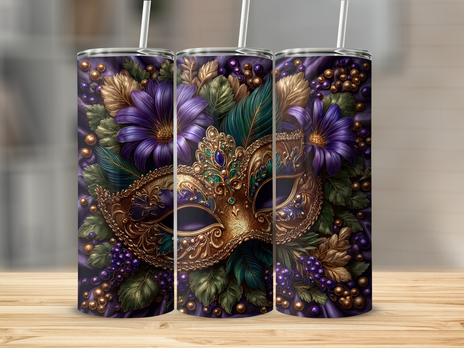Elegant Floral Masquerade Design Tumbler Product