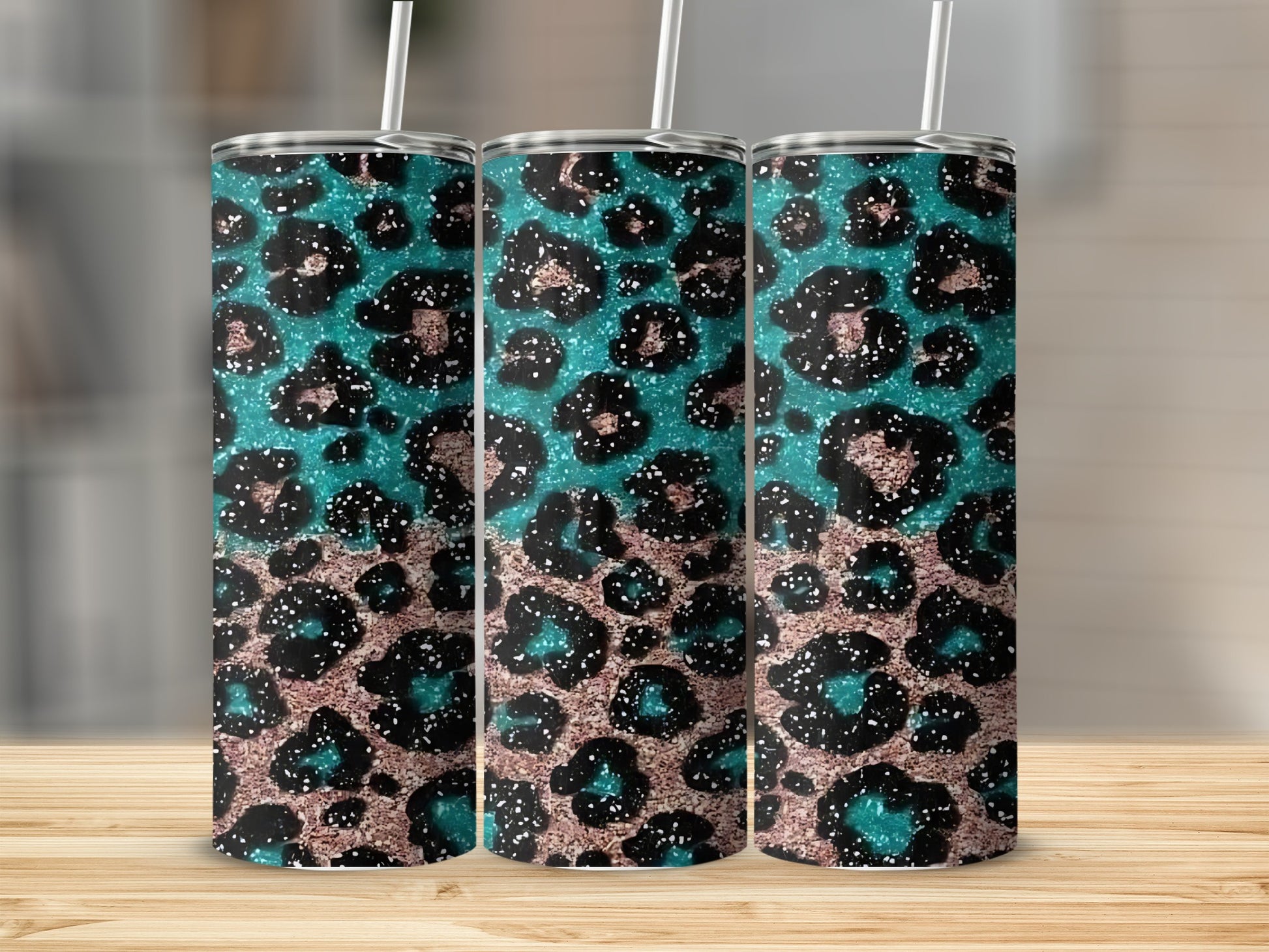 Glitter Leopard Print Tumbler Cup with Straw product
