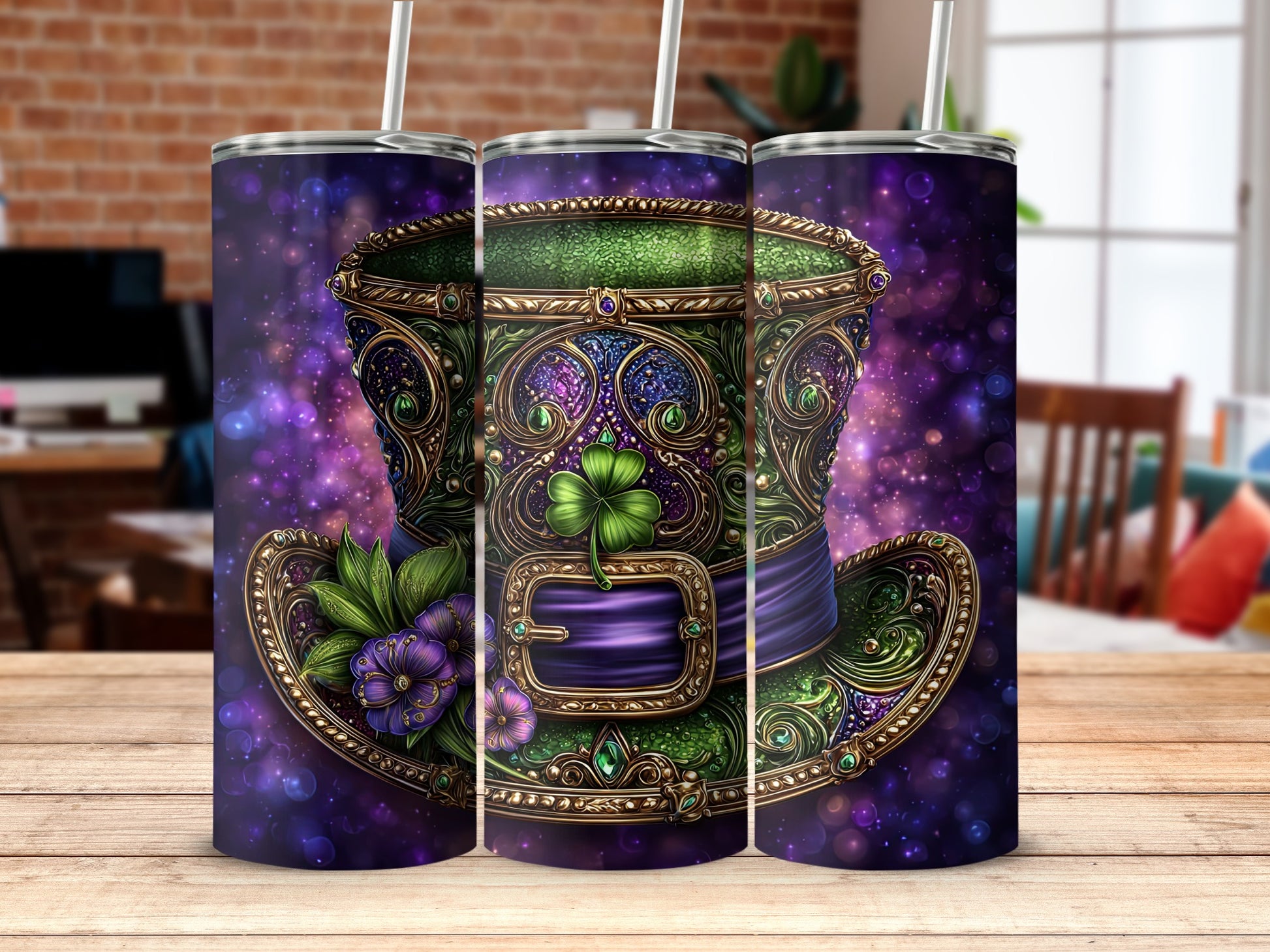 Decorative Green Purple Steampunk Pattern Tumbler