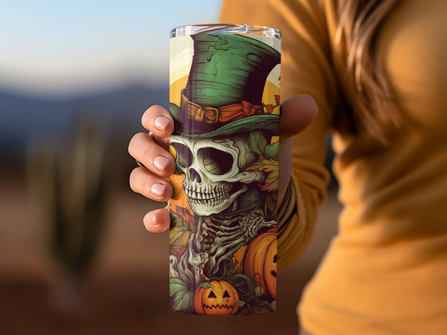 Halloween Skeleton With Pumpkin Design Tumbler
