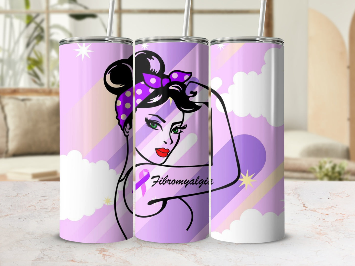 Fibromyalgia Awareness Tumbler with Purple Ribbon Design