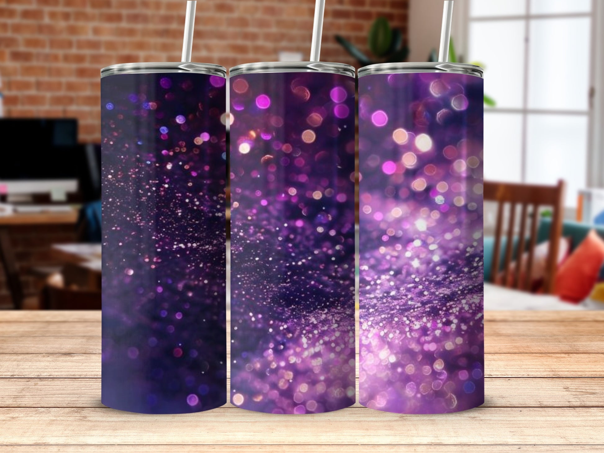Sparkling Purple and Pink Glitter Drink Tumbler